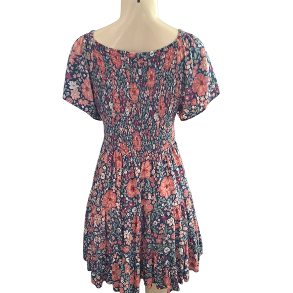 Angie Floral Smocked Mini Dress Women’s XL Boho Cottagecore Rayon - Picture 2 of 3